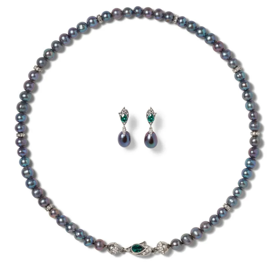 The Met Store Chelsea Peacock Pearl Necklace and Drop Earrings Set* Jewelry Sets