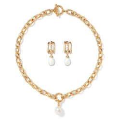The Met Store Cypriot Twist Pearl Chain Pendant Necklace and Triple-Hoop Earrings Set* Jewelry Sets