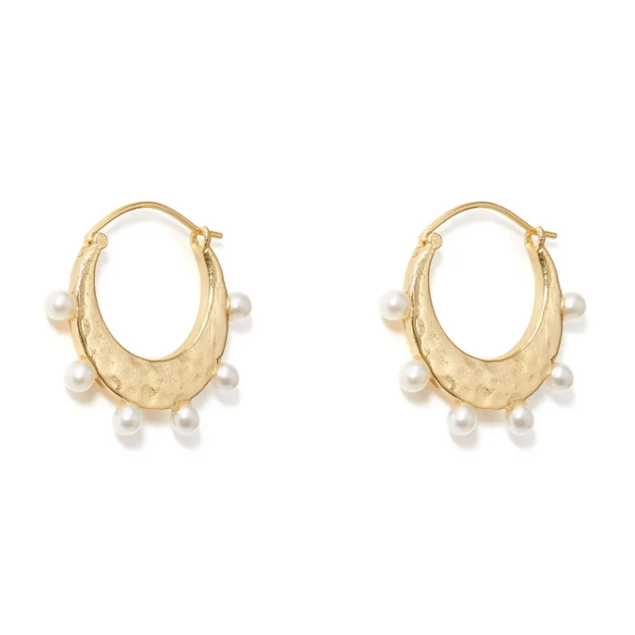 The Met Store Hammered Crescent Pearl Hoop Earrings* Earrings