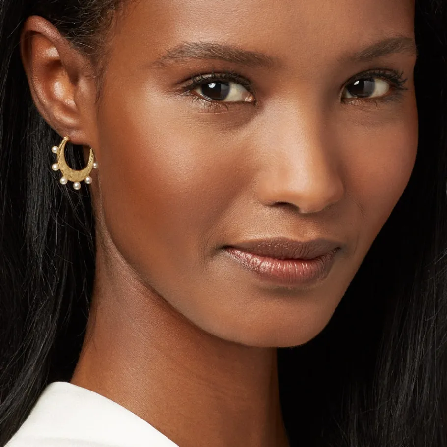 The Met Store Hammered Crescent Pearl Hoop Earrings* Earrings