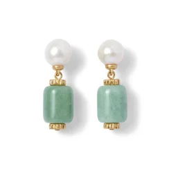 The Met Store Karavas Gems Aventurine and Pearl Drop Earrings* Earrings