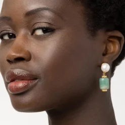 The Met Store Karavas Gems Aventurine and Pearl Drop Earrings* Earrings