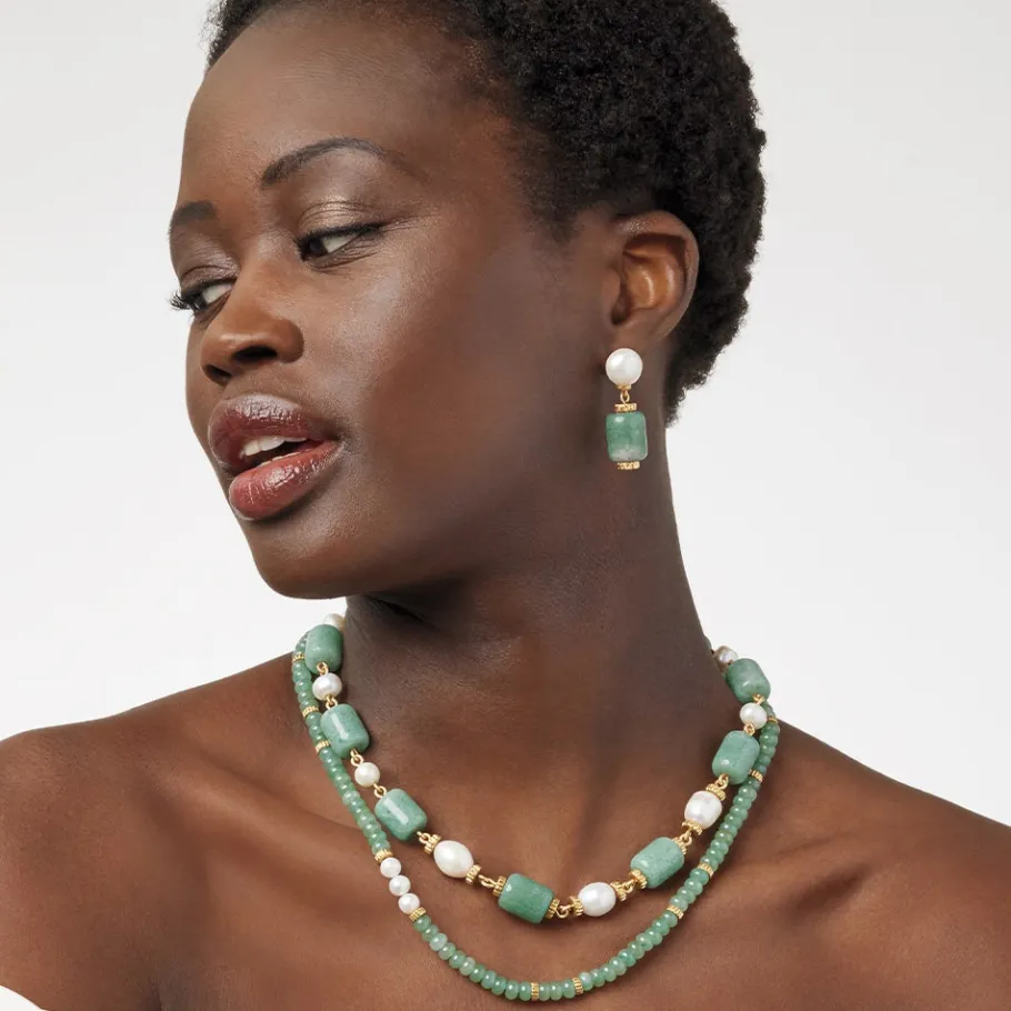 The Met Store Karavas Gems Large-Bead Aventurine and Pearl Necklace and Drop Earrings Set* Jewelry Sets