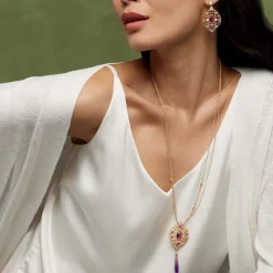 The Met Store Turkish Amethyst Long Pendant Necklace and Statement Earrings Set* Jewelry Sets