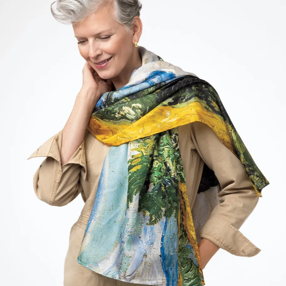 The Met Store Van Gogh Wheat Field with Cypresses Oversize Oblong Silk Scarf* Scarves & Wraps